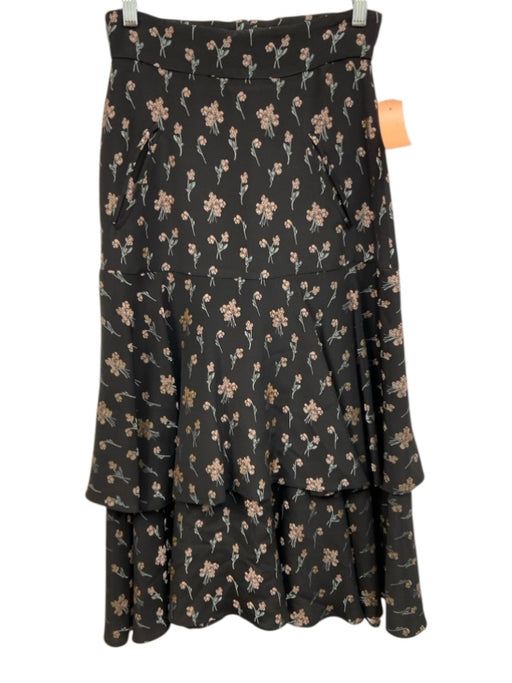 Anna Mason Size S Black & Multi Pockets Floral Jacquard Ruffle Tier Midi Skirt Black & Multi / S