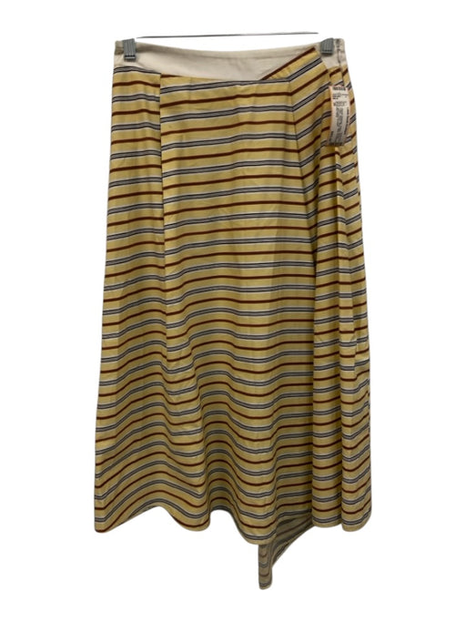 Jil Sander Navy Size 36 Yellow, Brown, Black Cotton Stripe Pleat Midi Skirt Yellow, Brown, Black / 36