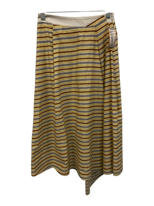 Jil Sander Navy Size 36 Yellow, Brown, Black Cotton Stripe Pleat Midi Skirt Yellow, Brown, Black / 36