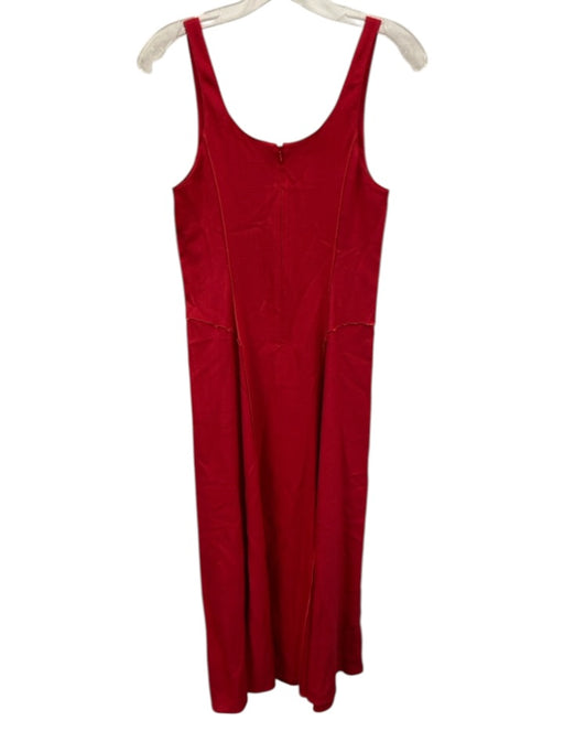 Adam Lippes Size 0 Red Viscose Sleeveless Stitch Detail Scoop Neck Maxi Dress Red / 0