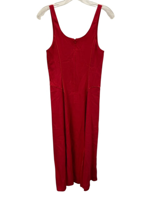 Adam Lippes Size 0 Red Viscose Sleeveless Stitch Detail Scoop Neck Maxi Dress Red / 0