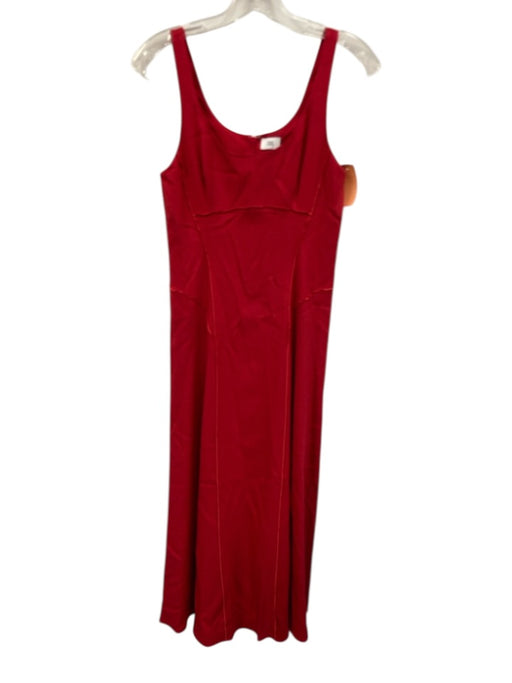 Adam Lippes Size 0 Red Viscose Sleeveless Stitch Detail Scoop Neck Maxi Dress Red / 0