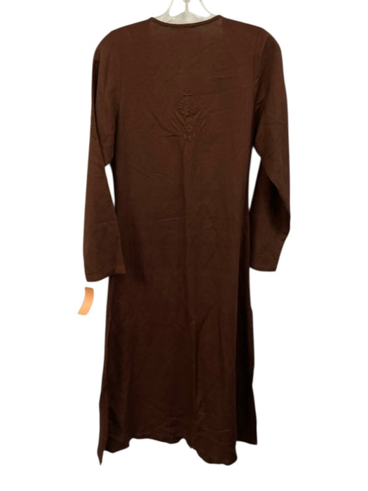 Julia Amory Size XS Brown Linen & Viscose Long Sleeve Embroidered Buttons Dress Brown / XS