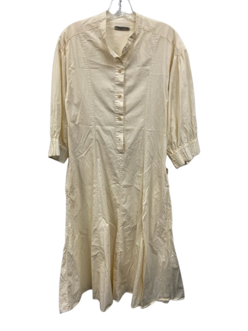 Three Graces Size 6 Cream Cotton Long Sleeve 1/2 Button Elastic Cuff Maxi Dress Cream / 6
