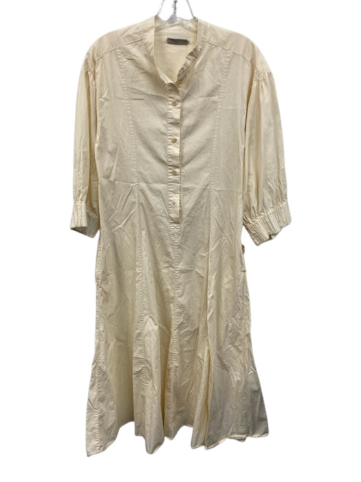 Three Graces Size 6 Cream Cotton Long Sleeve 1/2 Button Elastic Cuff Maxi Dress Cream / 6
