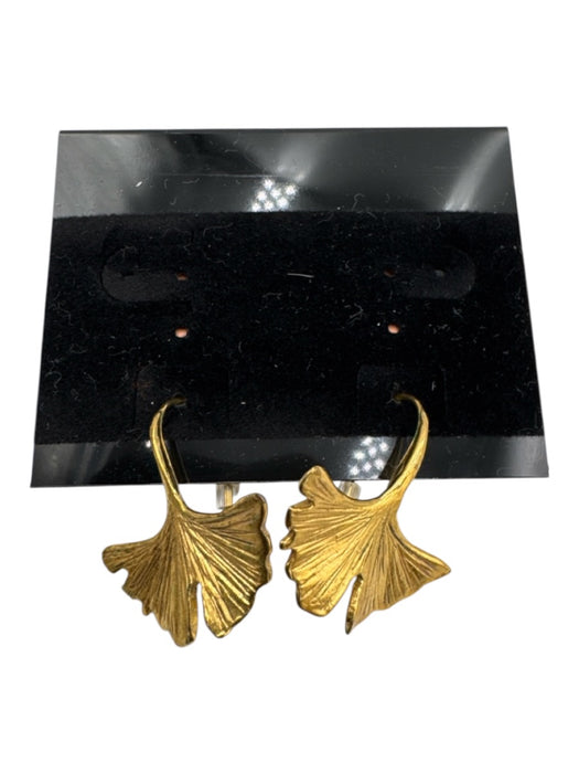 Gold Tone Metal Ginkgo Leaves Hook Earrings Gold Tone