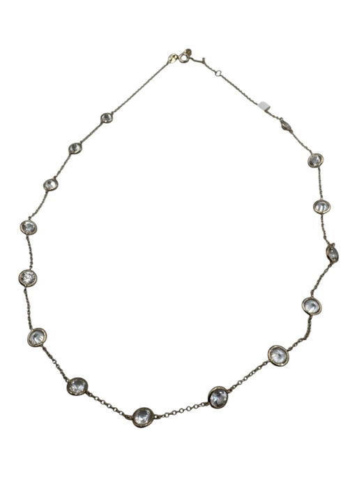 Gold Tone 925 Sterling Silver Crystal Spaced Beads Circle Clasp Necklace Gold Tone