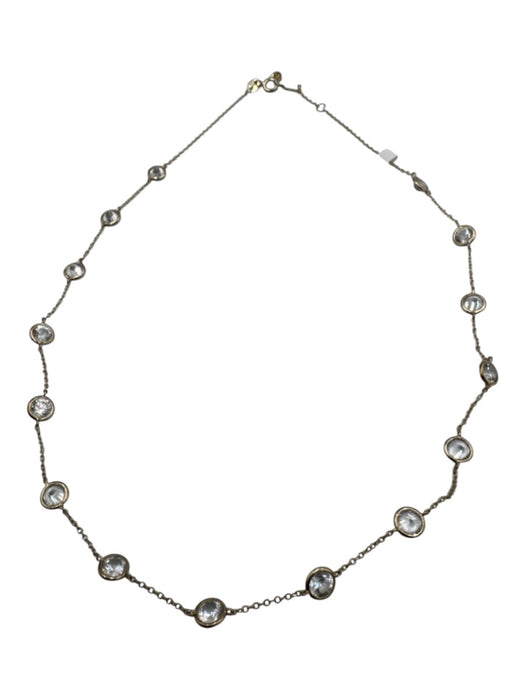 Gold Tone 925 Sterling Silver Crystal Spaced Beads Circle Clasp Necklace Gold Tone