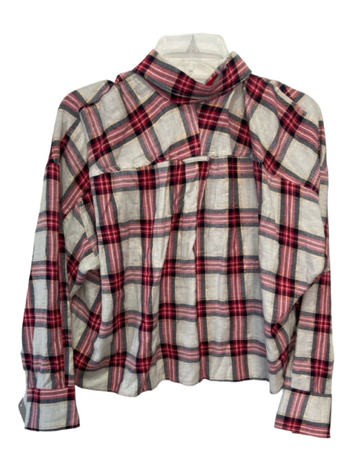 Koch Size XS Beige Red Black Cotton Blend Collared Button Up Long Sleeve Top Beige Red Black / XS