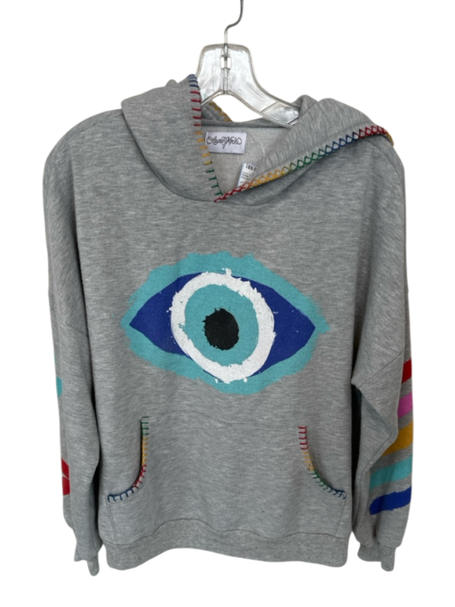 Lauren Moshi Size L Grey & Blue Rayon Blend Embroidered Design Hoodie Sweatshirt Grey & Blue / L
