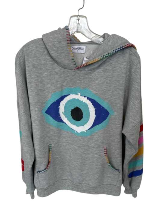 Lauren Moshi Size L Grey & Blue Rayon Blend Embroidered Design Hoodie Sweatshirt Grey & Blue / L