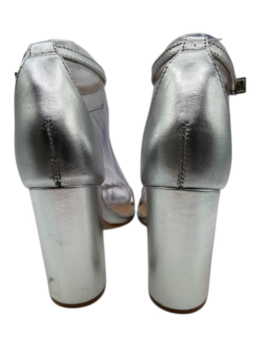 Schutz Shoe Size 6 Silver leather sole Toe Strap Ankle Strap Block Heel Pumps Silver / 6