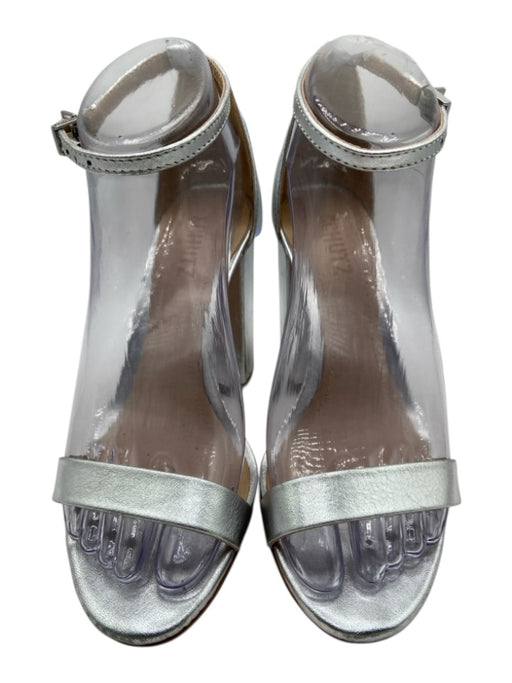 Schutz Shoe Size 6 Silver leather sole Toe Strap Ankle Strap Block Heel Pumps Silver / 6