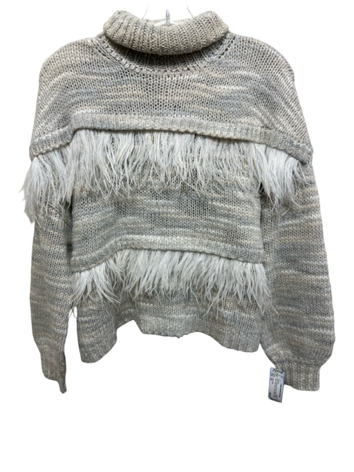 Cinq a Sept Size XS Beige, White, Gray Wool Blend Long Sleeve Striped Sweater Beige, White, Gray / XS