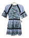 AMUR Size 0 Blue, Black & Green Cotton Blend Striped Embroidered Dress Blue, Black & Green / 0