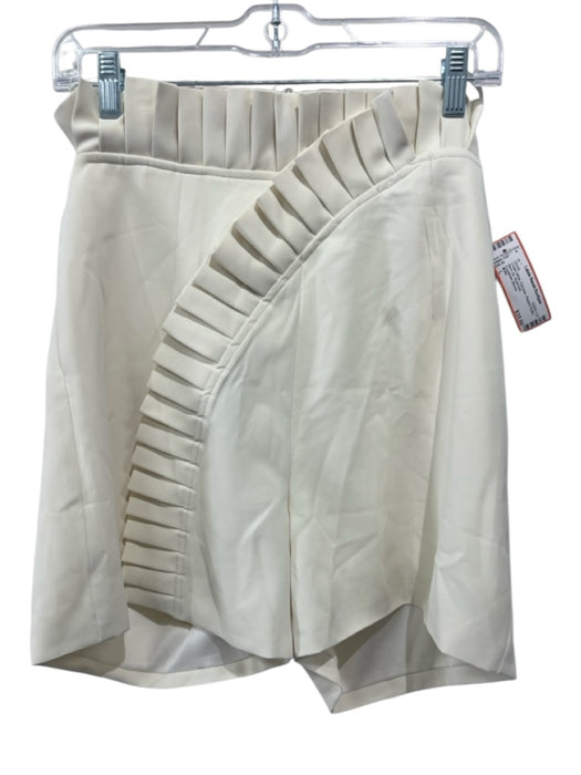 Mulla Size L Cream White Polyester Pleated Ruffle Back Zip Shorts Cream White / L
