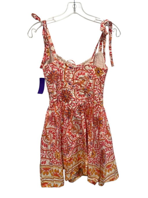 Olivaceous Size M Cream White & Red Cotton Botanical Tie Shoulder Gathered Dress Cream White & Red / M