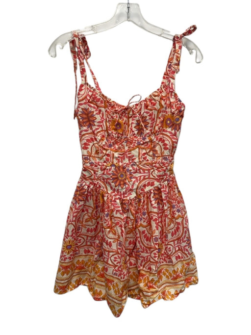 Olivaceous Size M Cream White & Red Cotton Botanical Tie Shoulder Gathered Dress Cream White & Red / M