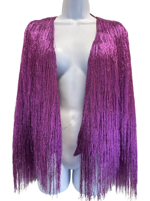 Rachel Zoe Size XS Purple Rayon Blend Metallic Thread Fringe Open Front Jacket Purple / XS