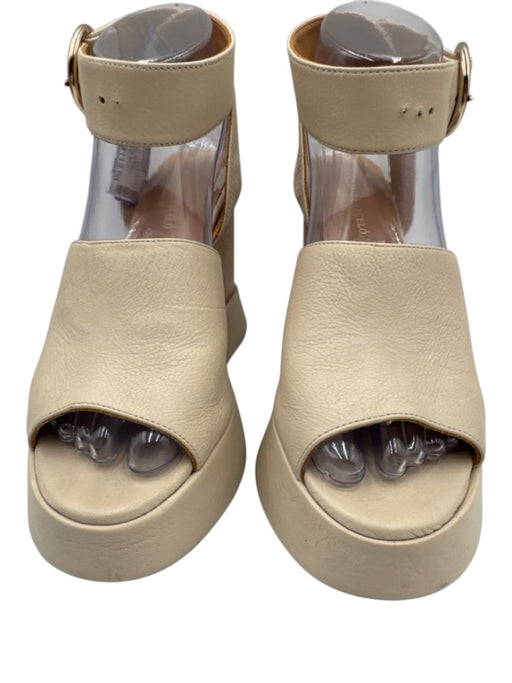 Paloma Barcelo Shoe Size 37 Beige Leather Upper Ankle Buckle Platform Sandals Beige / 37