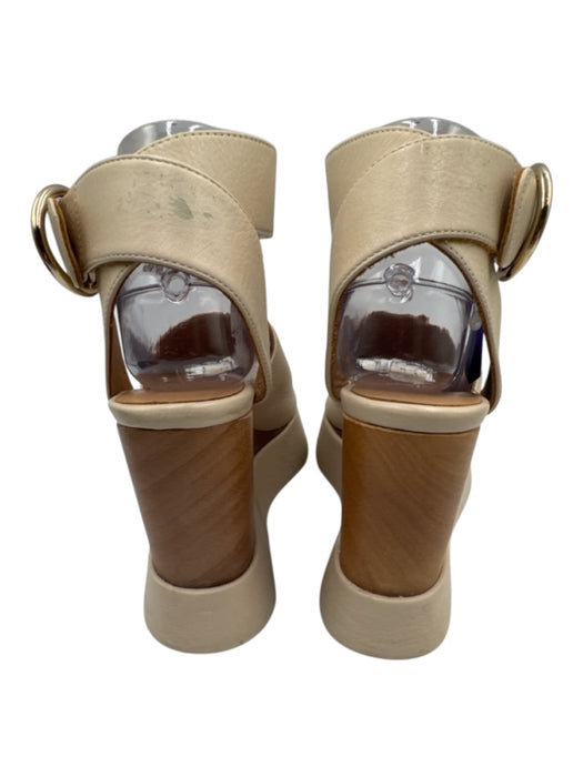 Paloma Barcelo Shoe Size 37 Beige Leather Upper Ankle Buckle Platform Sandals Beige / 37