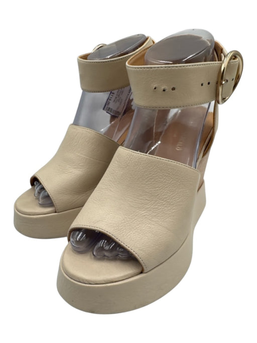 Paloma Barcelo Shoe Size 37 Beige Leather Upper Ankle Buckle Platform Sandals Beige / 37