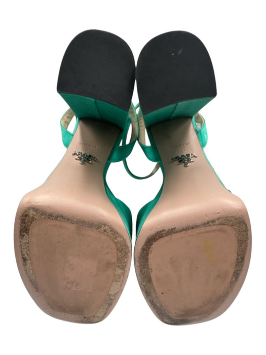 Prada Shoe Size 36.5 Aqua Green Satin Upper Logo Plate Ankle Buckle Sandals Aqua Green / 36.5
