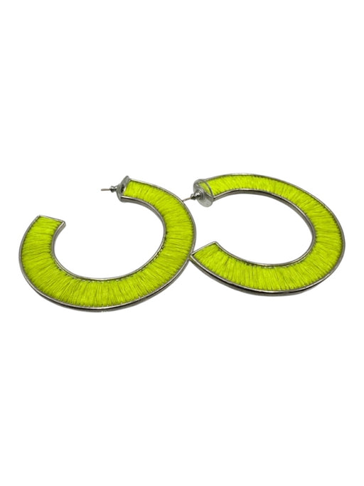 Mignonne Gavigan Neon Green Silver Tone Metal Embroidered Open Hoop Earrings Neon Green