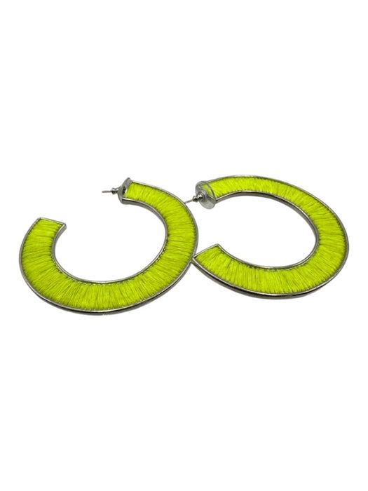 Mignonne Gavigan Neon Green Silver Tone Metal Embroidered Open Hoop Earrings Neon Green