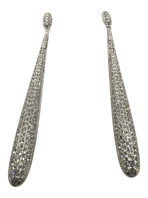 Nadri Silver Tone Metal Teardrop Rhinestone Pave Dangle Post Back Earrings Silver Tone