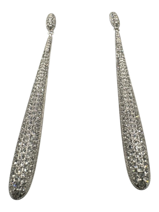 Nadri Silver Tone Metal Teardrop Rhinestone Pave Dangle Post Back Earrings Silver Tone