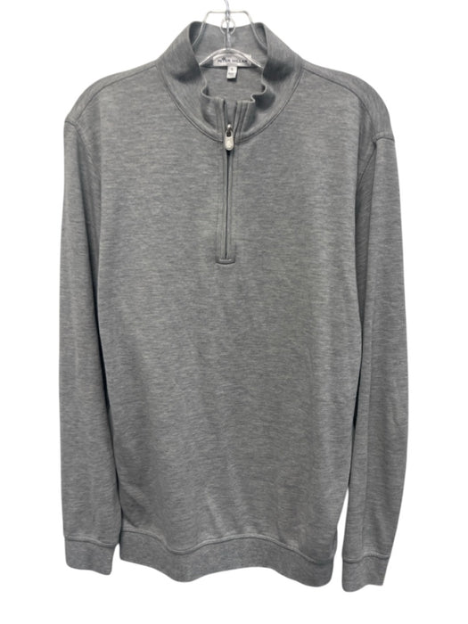 Peter Millar Size L Gray Cotton Solid Quarter Zip Men's Long Sleeve Shirt Gray / L