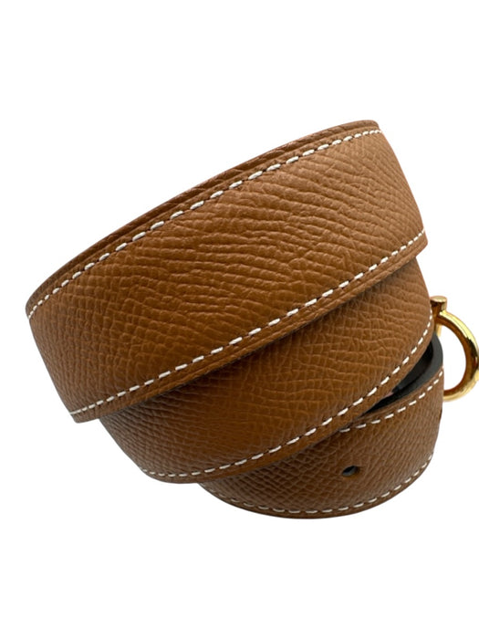 Hermes Brown Gold Hardware Leather Pebble Horse Bit Belts Brown / 80