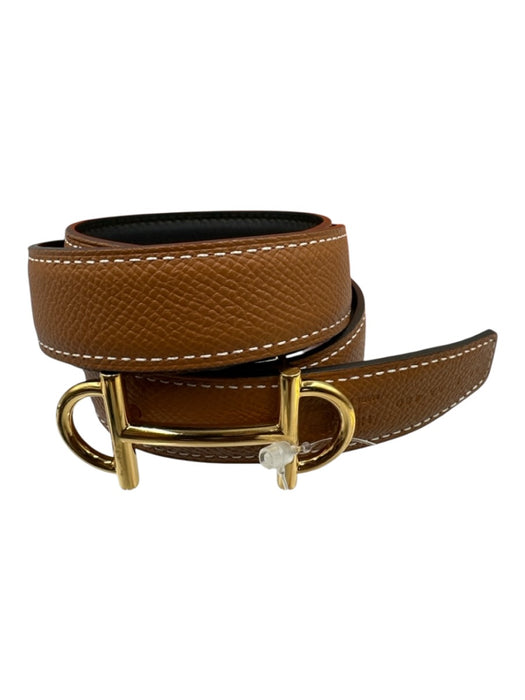 Hermes Brown Gold Hardware Leather Pebble Horse Bit Belts Brown / 80