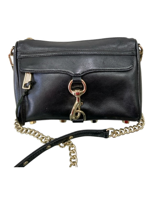 Rebecca Minkoff Black Leather Gold hardware Crossbody Feet Zip Close Purse Black