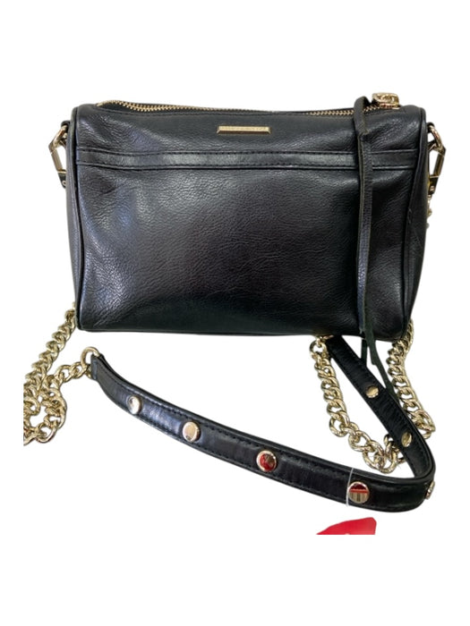 Rebecca Minkoff Black Leather Gold hardware Crossbody Feet Zip Close Purse Black