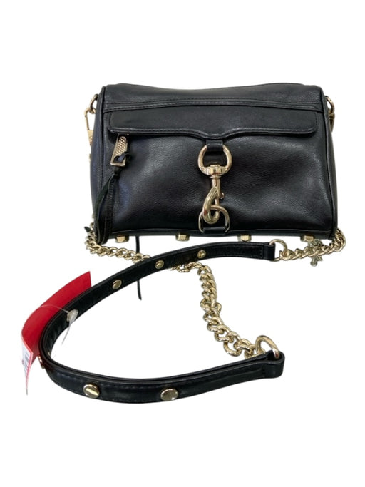 Rebecca Minkoff Black Leather Gold hardware Crossbody Feet Zip Close Purse Black