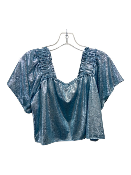 Queen of Sparkles Size S Blue & Silver Poly metalic Cropped Top Blue & Silver / S