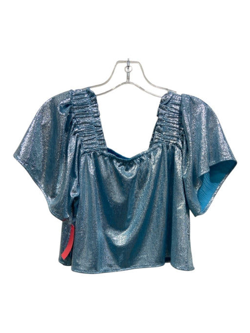 Queen of Sparkles Size S Blue & Silver Poly metalic Cropped Top Blue & Silver / S