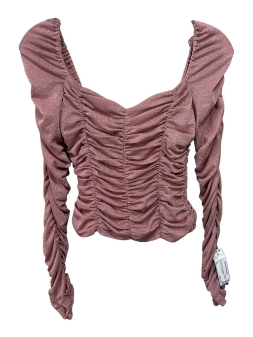LPA Size XS Pink Nylon Blend Long Sleeve Shimmer Ruched Elastic Top Pink / XS