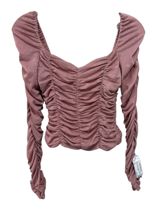 LPA Size XS Pink Nylon Blend Long Sleeve Shimmer Ruched Elastic Top Pink / XS