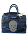 Tiana NY Blue & Silver Nylon Camo Double Top Handle Bedazzled Skull Bag Blue & Silver / L