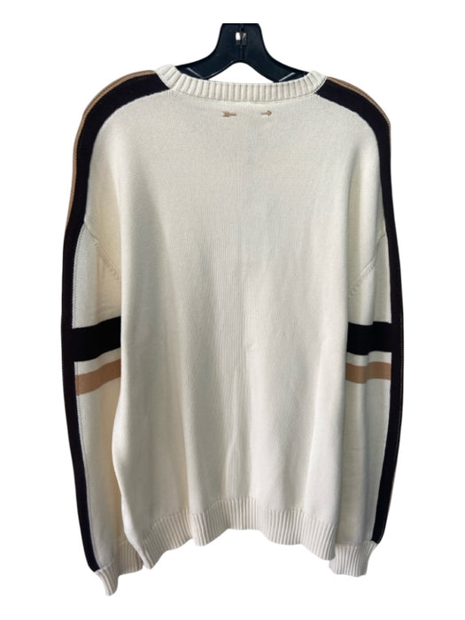 The Upside Size L Cream & Brown Cotton Crew Neck sleeve stripe Sweater Cream & Brown / L