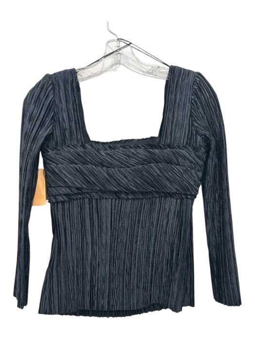 Marina Moscone Size 2 Black Polyester Pleated Gathered Detail Long Sleeve Top Black / 2