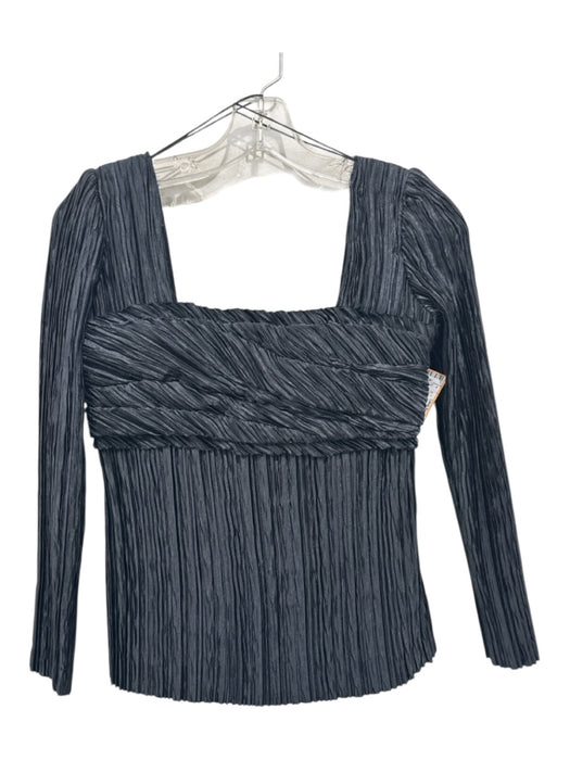 Marina Moscone Size 2 Black Polyester Pleated Gathered Detail Long Sleeve Top Black / 2