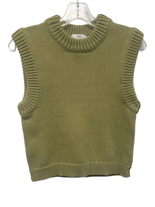 Tibi Size XXS Sage green Cotton Sleeveless Crochet Ribbed Sweater Sage green / XXS