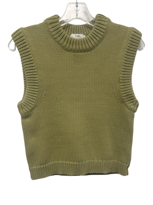 Tibi Size XXS Sage green Cotton Sleeveless Crochet Ribbed Sweater Sage green / XXS
