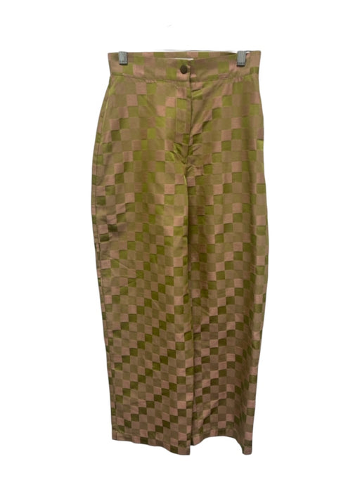 Fyoocher Size Est XS Pink & Green High Rise Checkered Wide Leg Tapered Pants Pink & Green / Est XS
