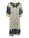 Sea New York Size XXS Black & Cream Linen Short Puff Sleeve V Neck Maxi Dress Black & Cream / XXS