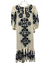 Sea New York Size XXS Black & Cream Linen Short Puff Sleeve V Neck Maxi Dress Black & Cream / XXS